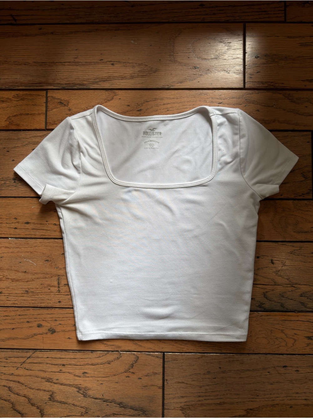 Hollister XS White Square-Neck Short Sleeve Crop Top
